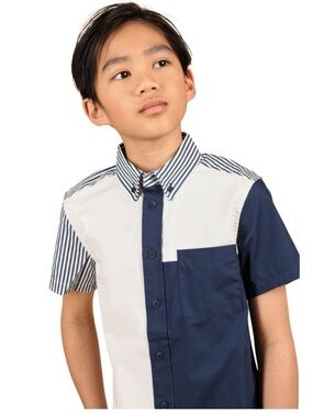 Brooks Brothers White & Navy Short-Sleeve Contrast Button-Down Shirt